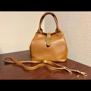 Courage.b camel leather purse w/strap & wristlet